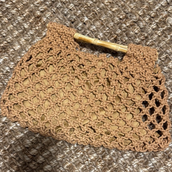 Amazon Handbags - Amazon Tan Crochet Tote with Bamboo Handle